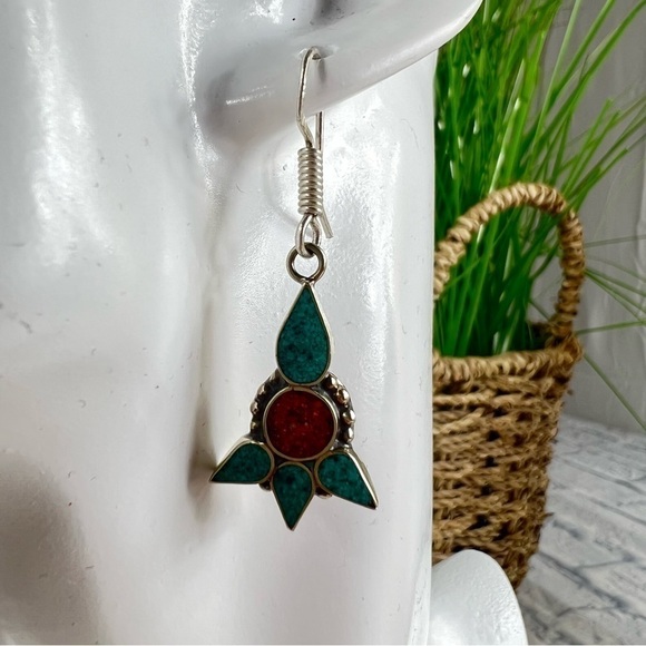 Kuchi Tribal Afghanistan handmade coral, turquoise earrings - Picture 4 of 6